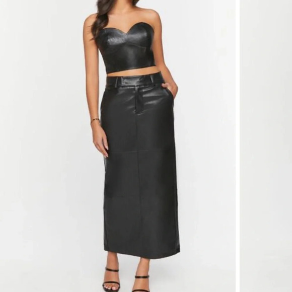 F21 Faux Leather Slit Midi Skirt - Picture 1 of 7